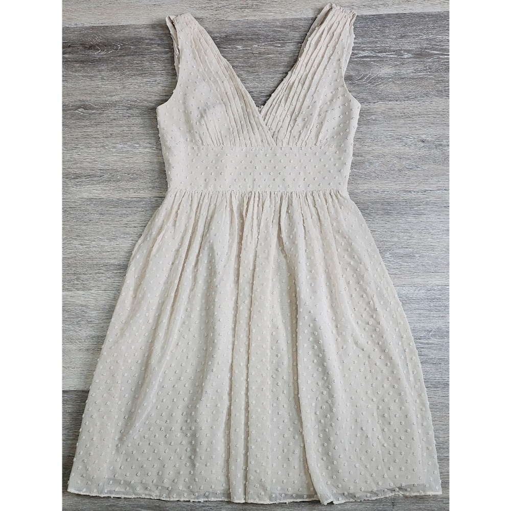 J.Crew Marlowe Sleeveless Dress in Swiss-Dot Apricot Mist Beige